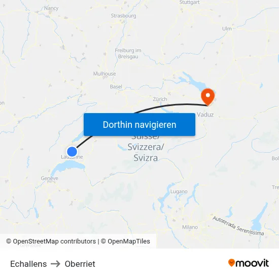 Echallens to Oberriet map