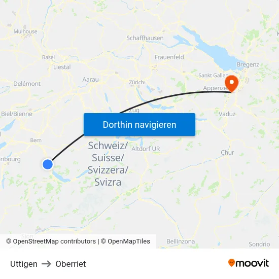 Uttigen to Oberriet map