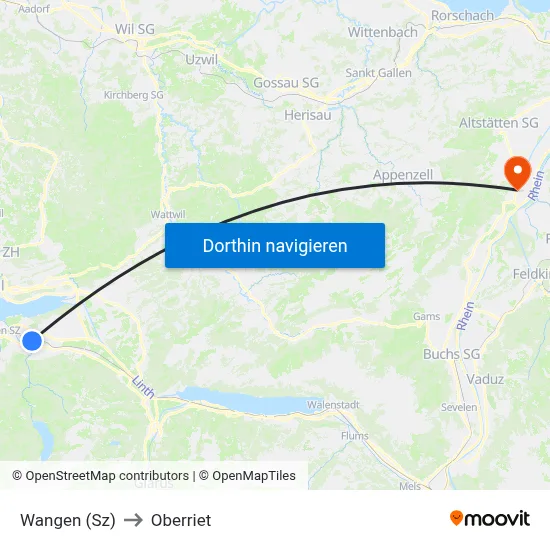 Wangen (Sz) to Oberriet map
