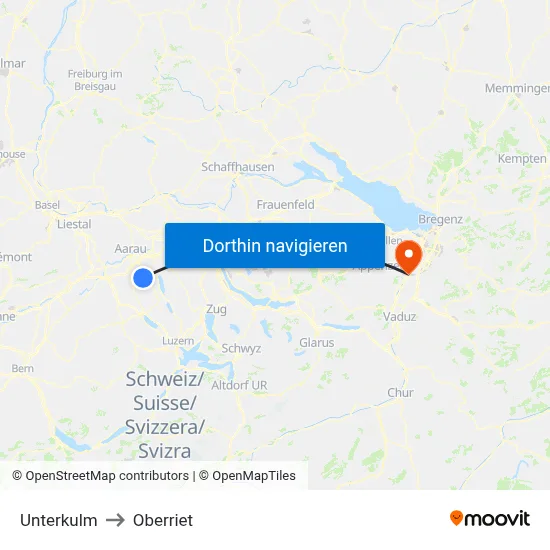Unterkulm to Oberriet map