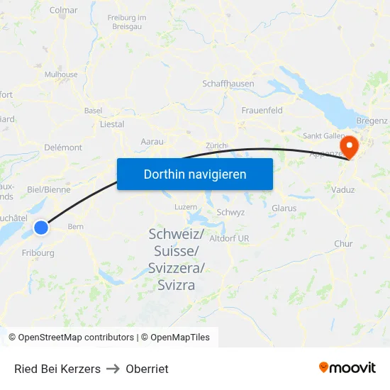Ried Bei Kerzers to Oberriet map