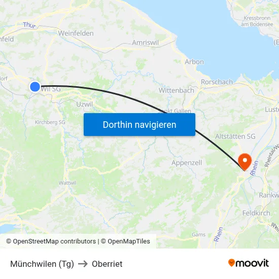 Münchwilen (Tg) to Oberriet map