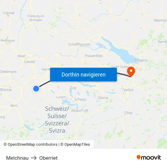 Melchnau to Oberriet map