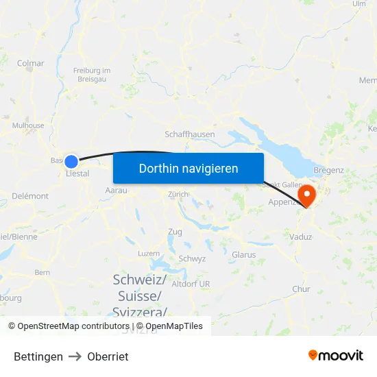 Bettingen to Oberriet map
