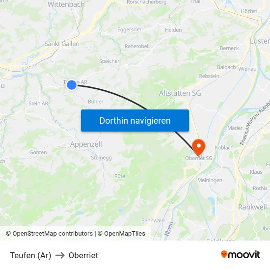 Teufen (Ar) to Oberriet map
