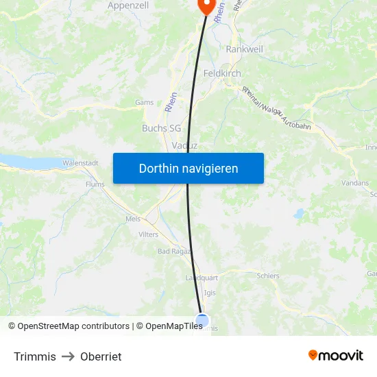 Trimmis to Oberriet map