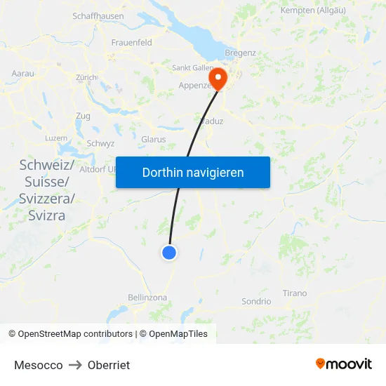 Mesocco to Oberriet map