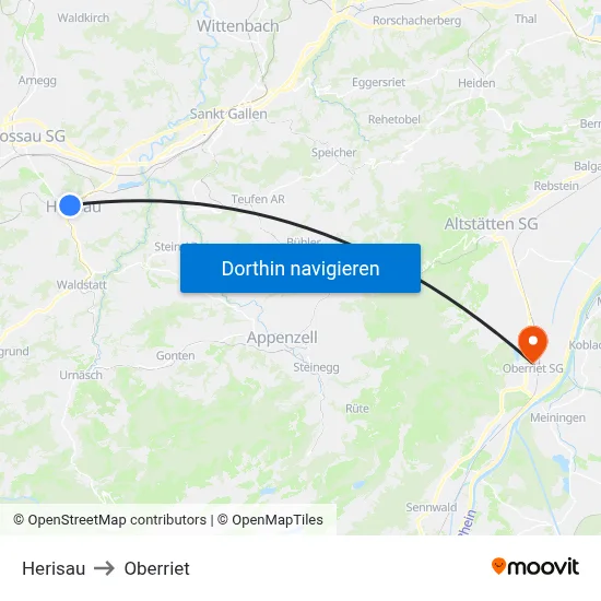 Herisau to Oberriet map