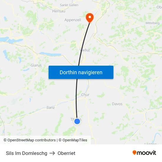 Sils Im Domleschg to Oberriet map