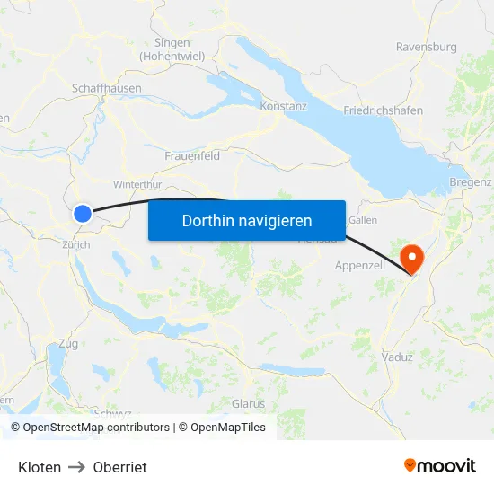 Kloten to Oberriet map