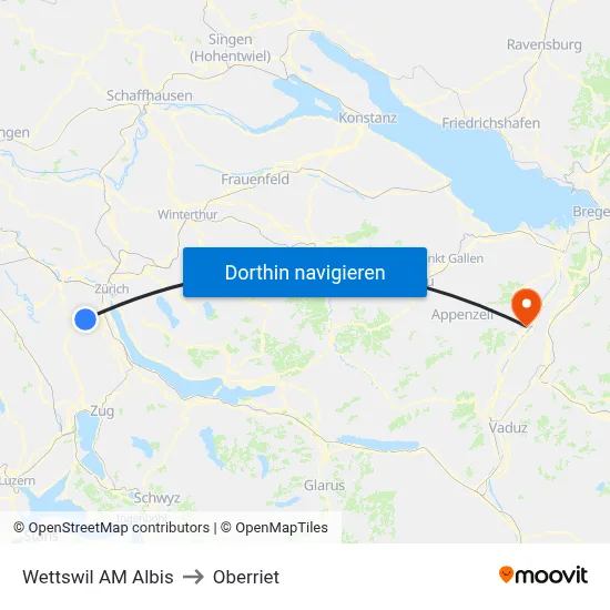 Wettswil AM Albis to Oberriet map