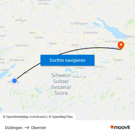 Düdingen to Oberriet map