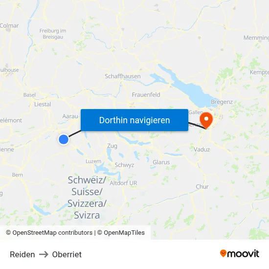 Reiden to Oberriet map