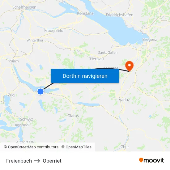 Freienbach to Oberriet map