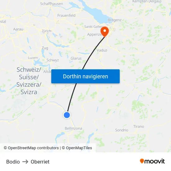 Bodio to Oberriet map