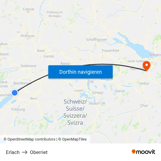 Erlach to Oberriet map