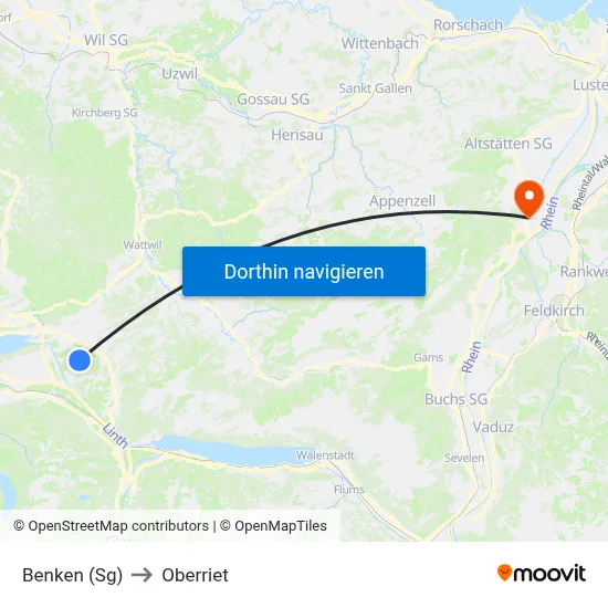 Benken (Sg) to Oberriet map