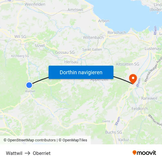 Wattwil to Oberriet map