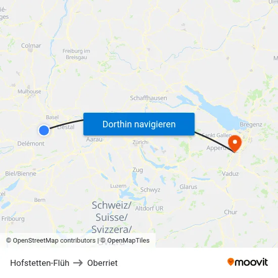 Hofstetten-Flüh to Oberriet map