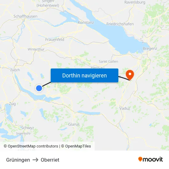 Grüningen to Oberriet map