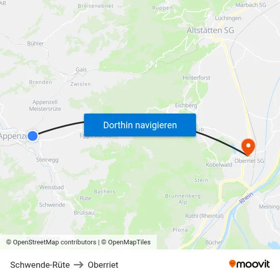 Schwende-Rüte to Oberriet map