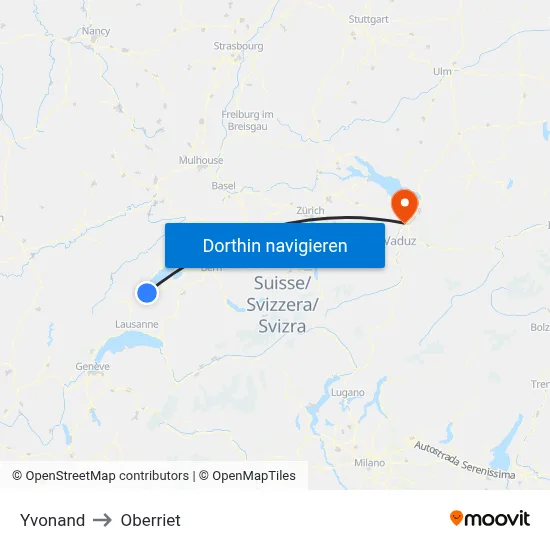 Yvonand to Oberriet map