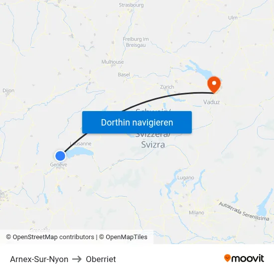 Arnex-Sur-Nyon to Oberriet map