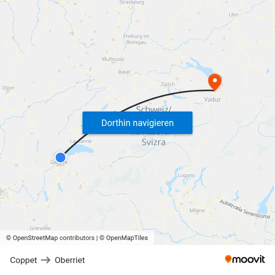 Coppet to Oberriet map