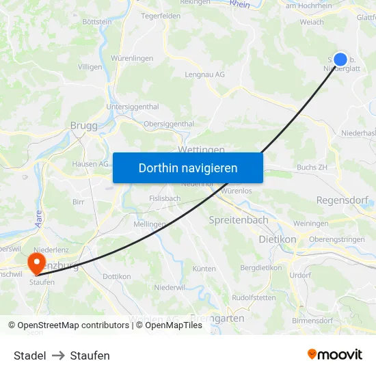 Stadel to Staufen map