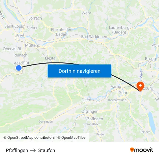 Pfeffingen to Staufen map