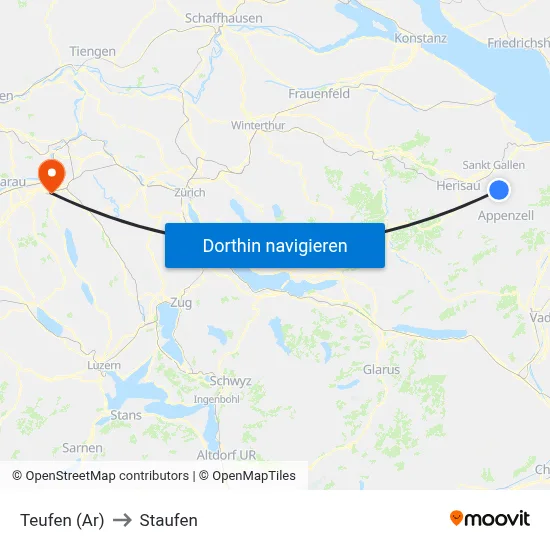Teufen (Ar) to Staufen map