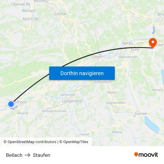 Bellach to Staufen map