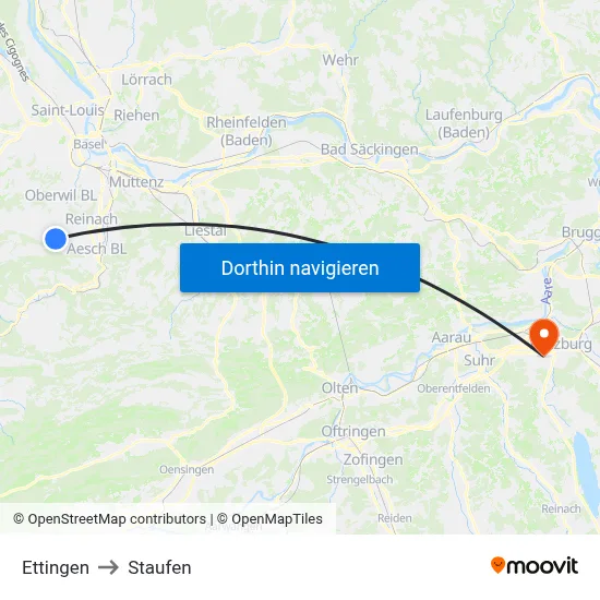 Ettingen to Staufen map