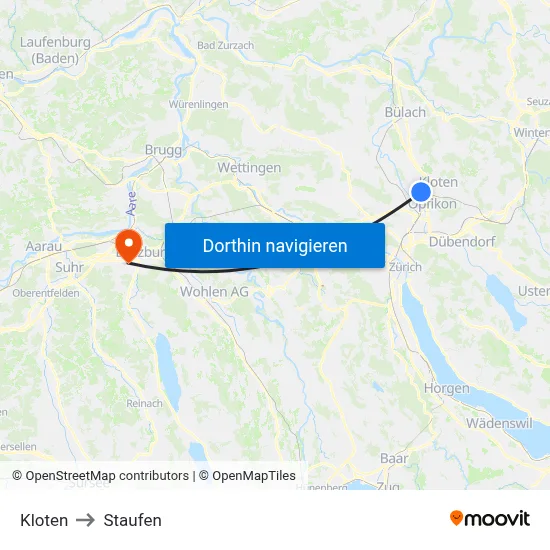 Kloten to Staufen map