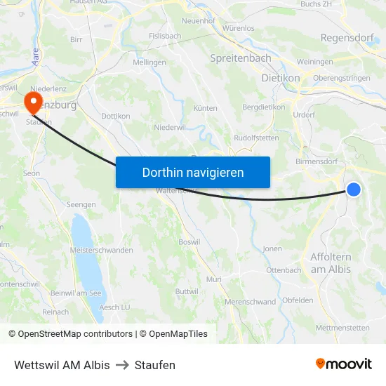 Wettswil AM Albis to Staufen map