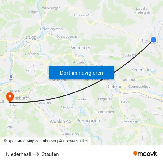 Niederhasli to Staufen map