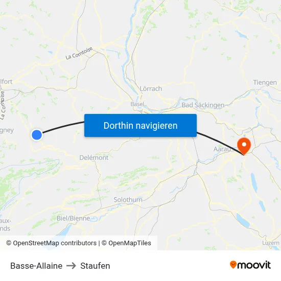Basse-Allaine to Staufen map