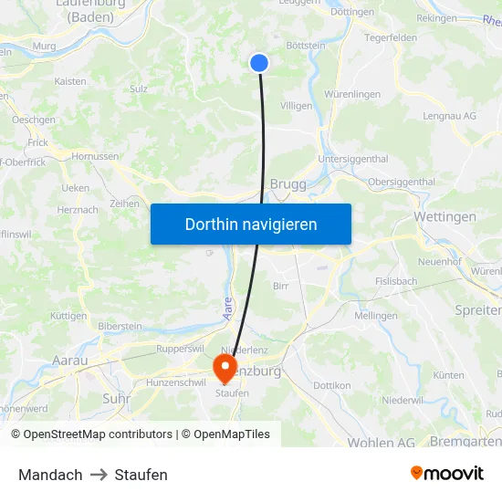Mandach to Staufen map