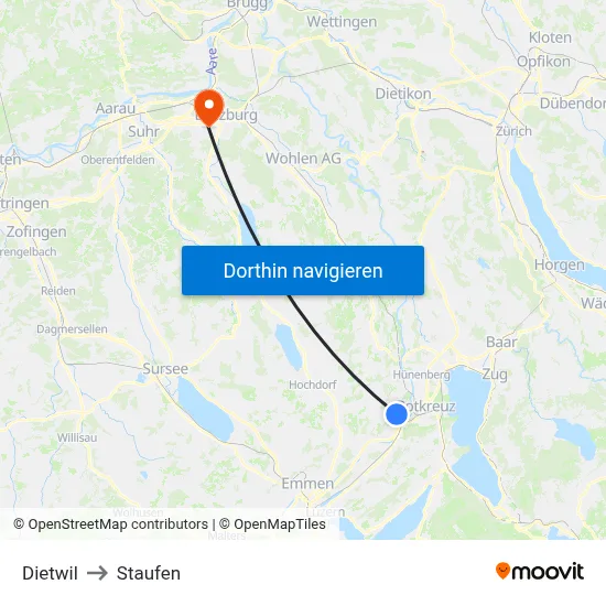 Dietwil to Staufen map