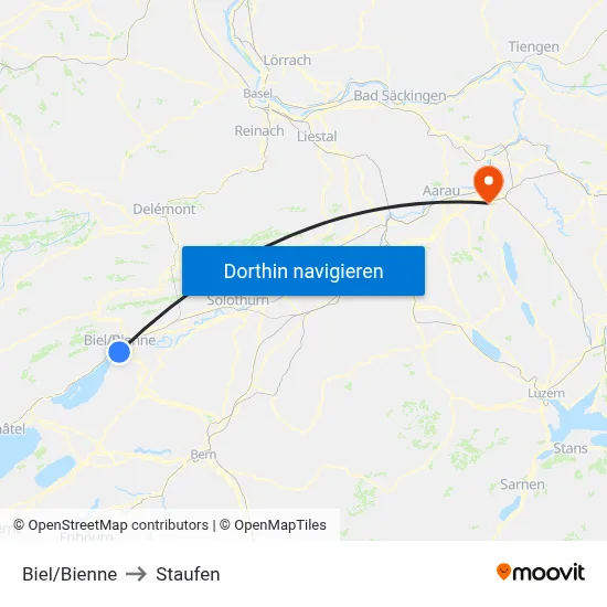 Biel/Bienne to Staufen map