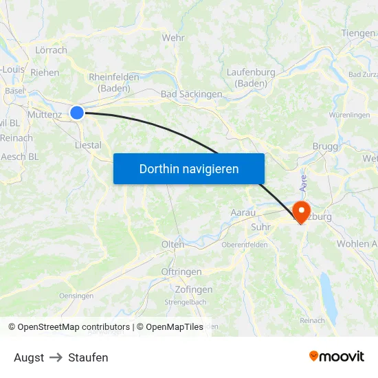 Augst to Staufen map