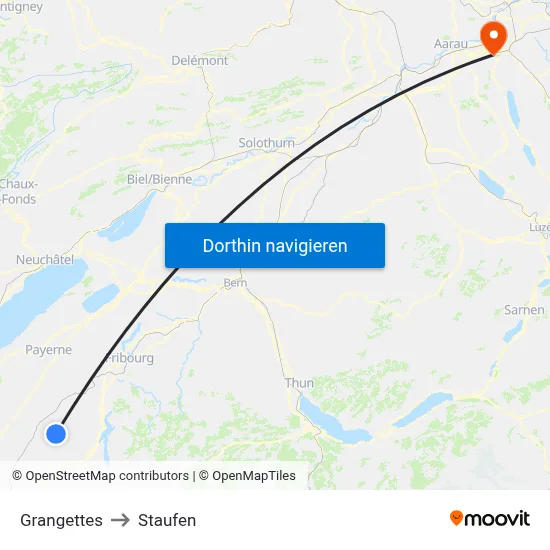 Grangettes to Staufen map
