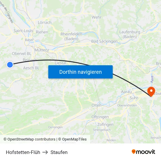 Hofstetten-Flüh to Staufen map