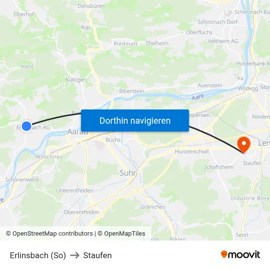 Erlinsbach (So) to Staufen map