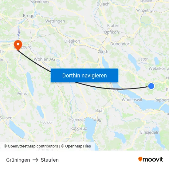 Grüningen to Staufen map