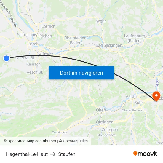 Hagenthal-Le-Haut to Staufen map