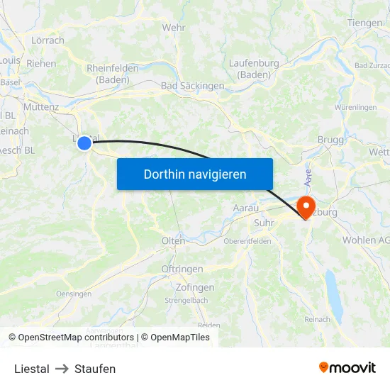 Liestal to Staufen map