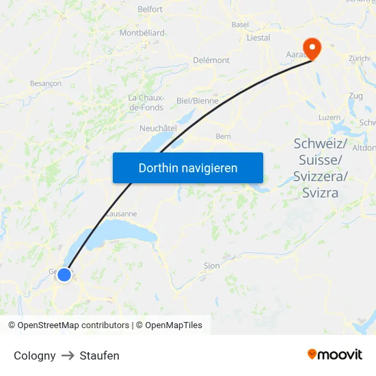 Cologny to Staufen map