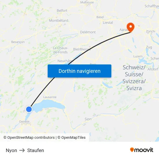 Nyon to Staufen map
