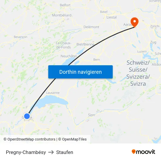 Pregny-Chambésy to Staufen map